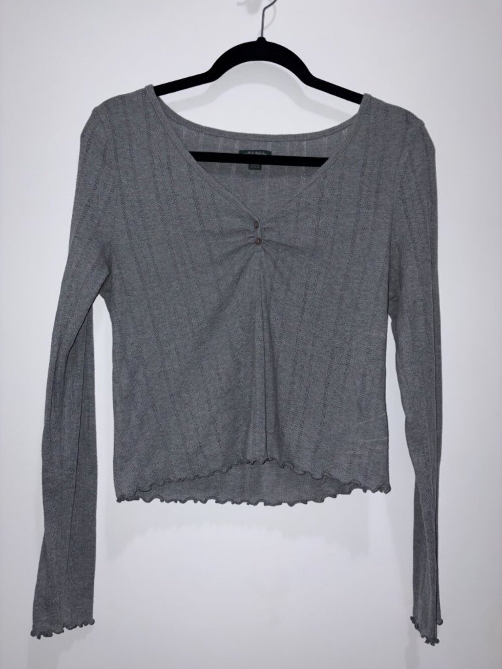 Wild Fable Ribbed Pointelle Ruffle Longsleeve Shirt